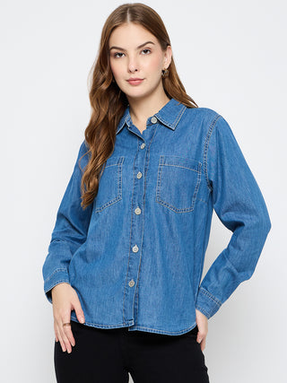 Madame Cotton Mid Blue Denim Shirt