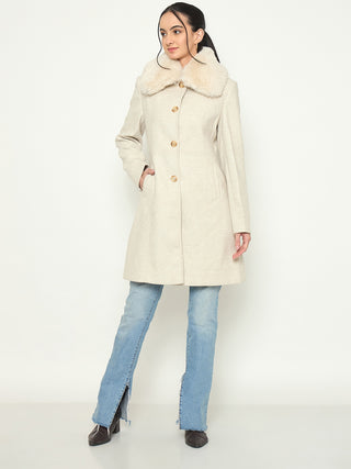 Madame Shirt Collar Beige Long Coat