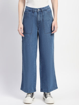 Madame Slant Pocket Flared Mid Blue Denim