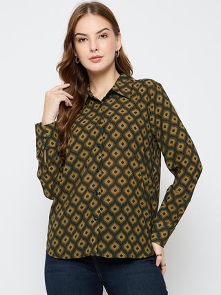 Madame Geometric Print Mustard Yellow Shirt