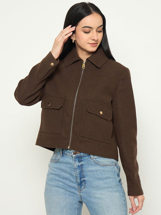 Madame Wrap Style Belted Brown Coat