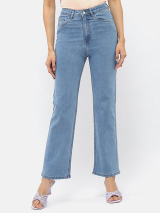Madame Solid Light Blue Wide Leg Jeans