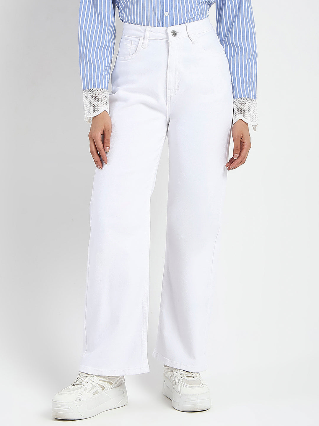 Madame Stone Wash Wide Leg White Jeans color swatch