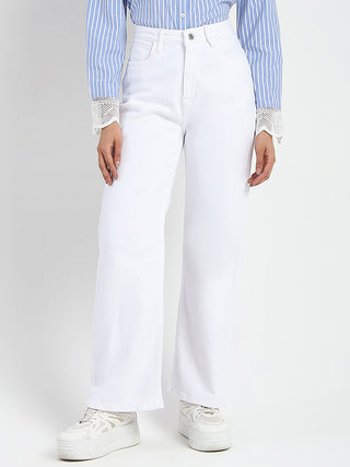 Madame Stone Wash Wide Leg White Jeans