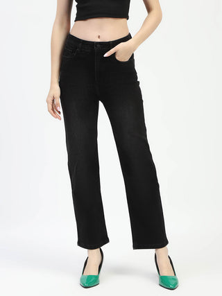 Madame Mid-Rise Black Straight-Fit Jeans