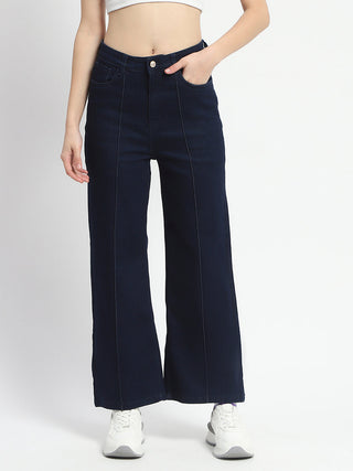 Madame Cotton Blend Single Pleat Wide Leg Dark Blue Jeans