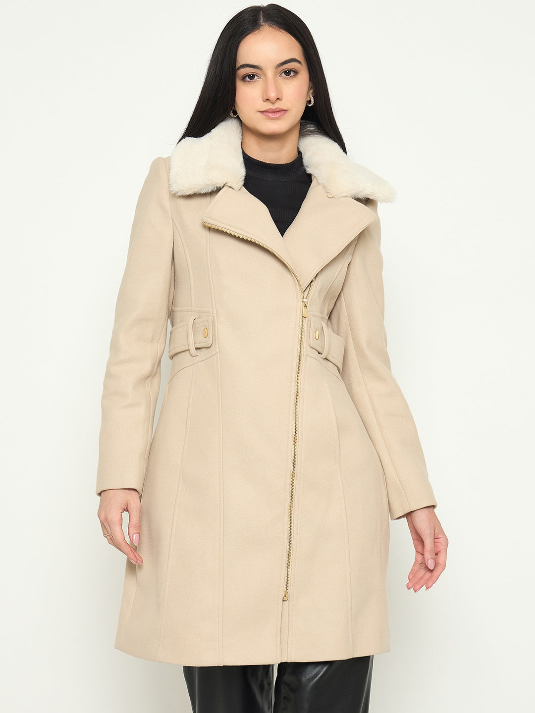 Madame Shirt Collar Off White Long Coat color swatch