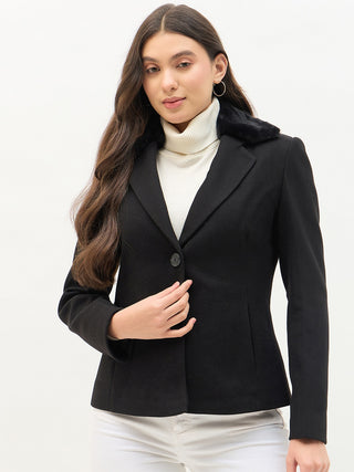Madame Faux Fur Collar Black Coat
