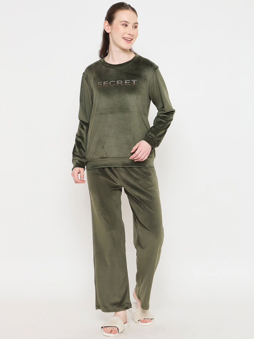 mSECRET Round Neck Embellished Green Sweatshirt color swatch