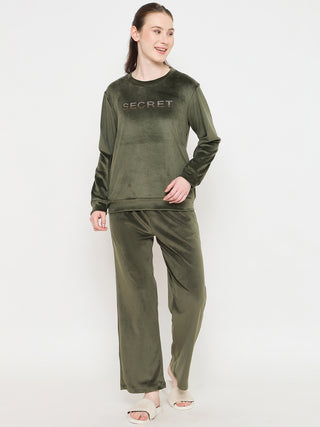 mSECRET Round Neck Embellished Green Sweatshirt