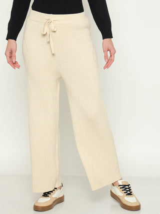Madame Off White Colour Straight Fit Wool Bottoms