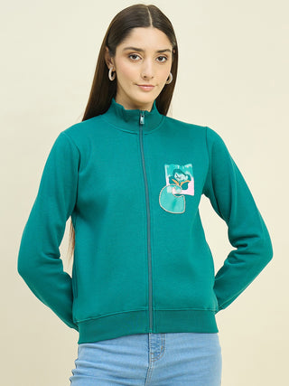 Madame Teal Blue Cotton Blend Sweatshirt