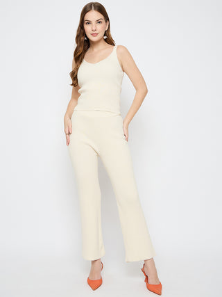 Madame Sleeveless Beige Cotton Co-ord Set