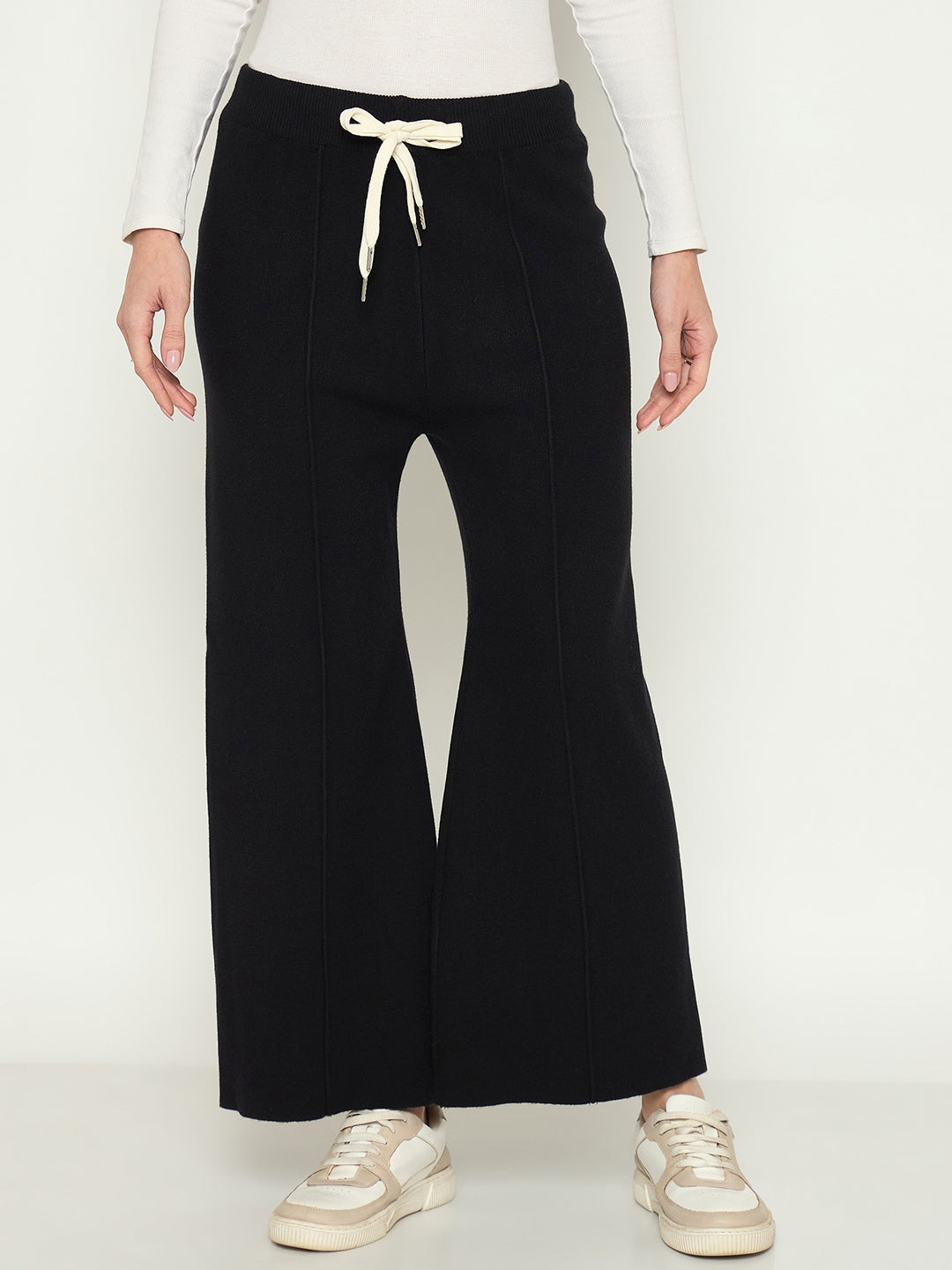 Madame Wide Leg Black Wool Bottoms color swatch