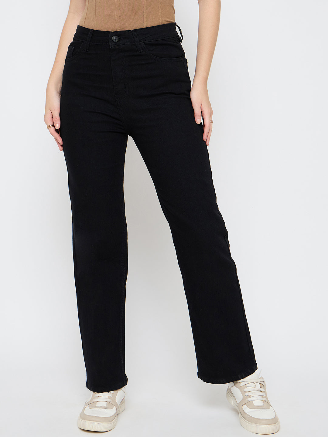 Madame Straight Fit Cotton Blend Jet Black Jeans color swatch