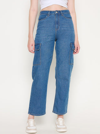 Madame Cotton Straight Fit Mid Blue Denim