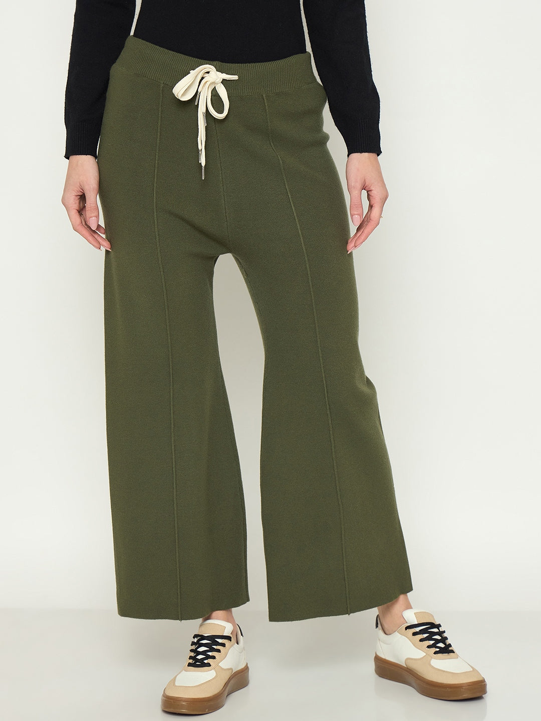Madame Olive Green Wide Leg Wool Trousers color swatch