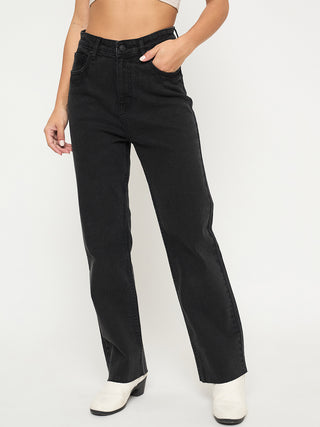 Madame Ripped Hem Wide Leg Charcoal Black Jeans