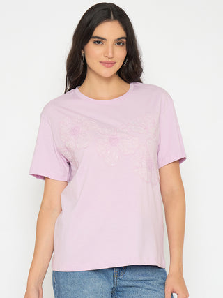 Madame Embellished Lilac Cotton T-shirt