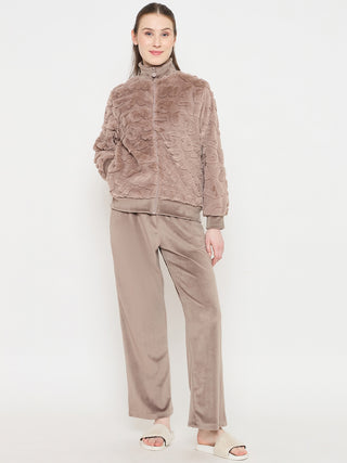 mSECRET Stand Collar Solid Brown Sweatshirt