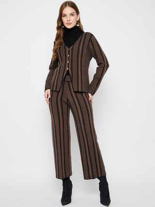 Madame Striped Three Piece Brown Co-ord Set