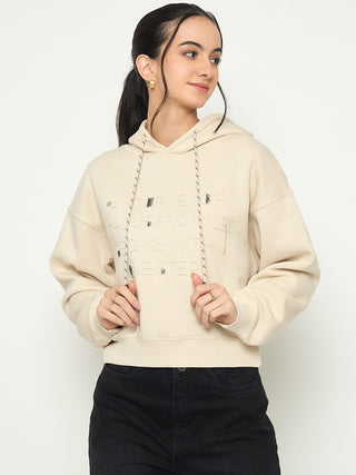 Madame Printed Sweatshirt with Drawstring Hood Neckline