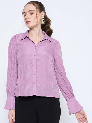 Madame Crushed Tissue Flounce Sleeve Muave Shirt