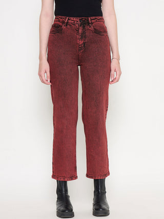 Madame Cotton Blend Acid Wash Red Denim