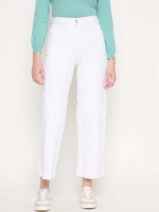 Madame White Wide Leg Cotton Blend Denim