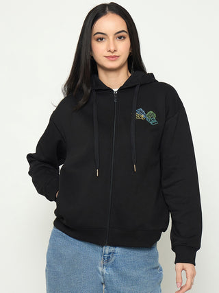 Madame Black Cotton Hooded Sweatshirt
