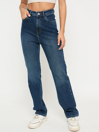 Madame Stone Wash Dark Blue Cotton Blend Jeans