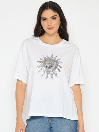 Madame Graphic Print White Cotton T-shirt
