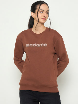 Madame Crew Neck Printed Brown Sweatshirt
