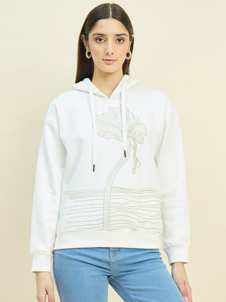 Madame Printed Cotton Blend White Sweatshirt