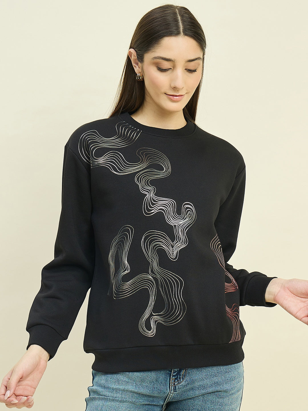 Madame Black Cotton Blend Printed Sweatshirt color swatch