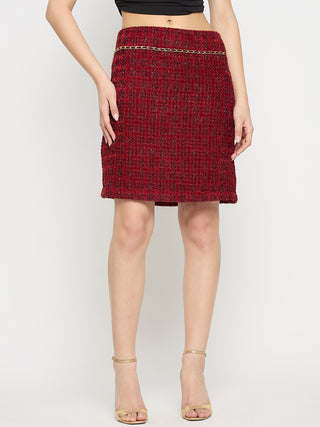 Madame Maroon Textured Tweed Mini Skirt