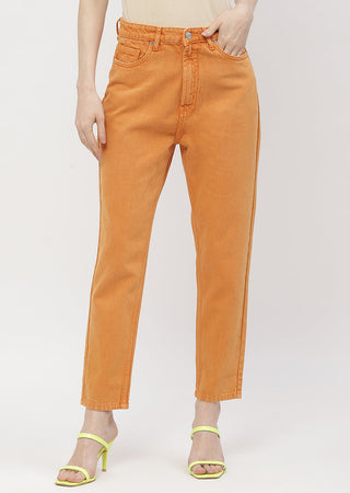 Madame Solid Orange Mom Fit Jeans