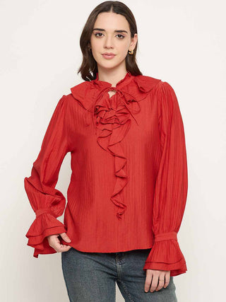 Madame Double Breasted Red Tencel Blend Top