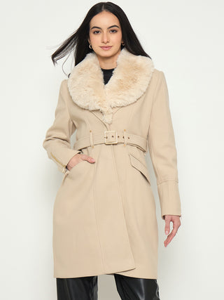 Madame Faux Fur Shawl Collar Long Coat with Belt