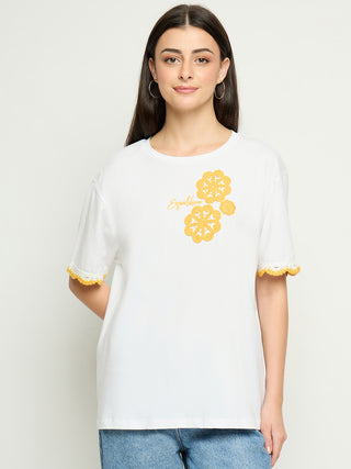 Madame Embroidered White Cotton T-Shirt