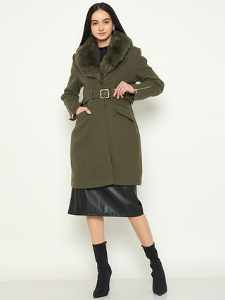 Madame Faux Fur Shawl Collar Long Coat with Belt