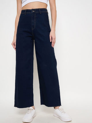 Madame Deep Blue Wide Leg Cotton Blend Denim