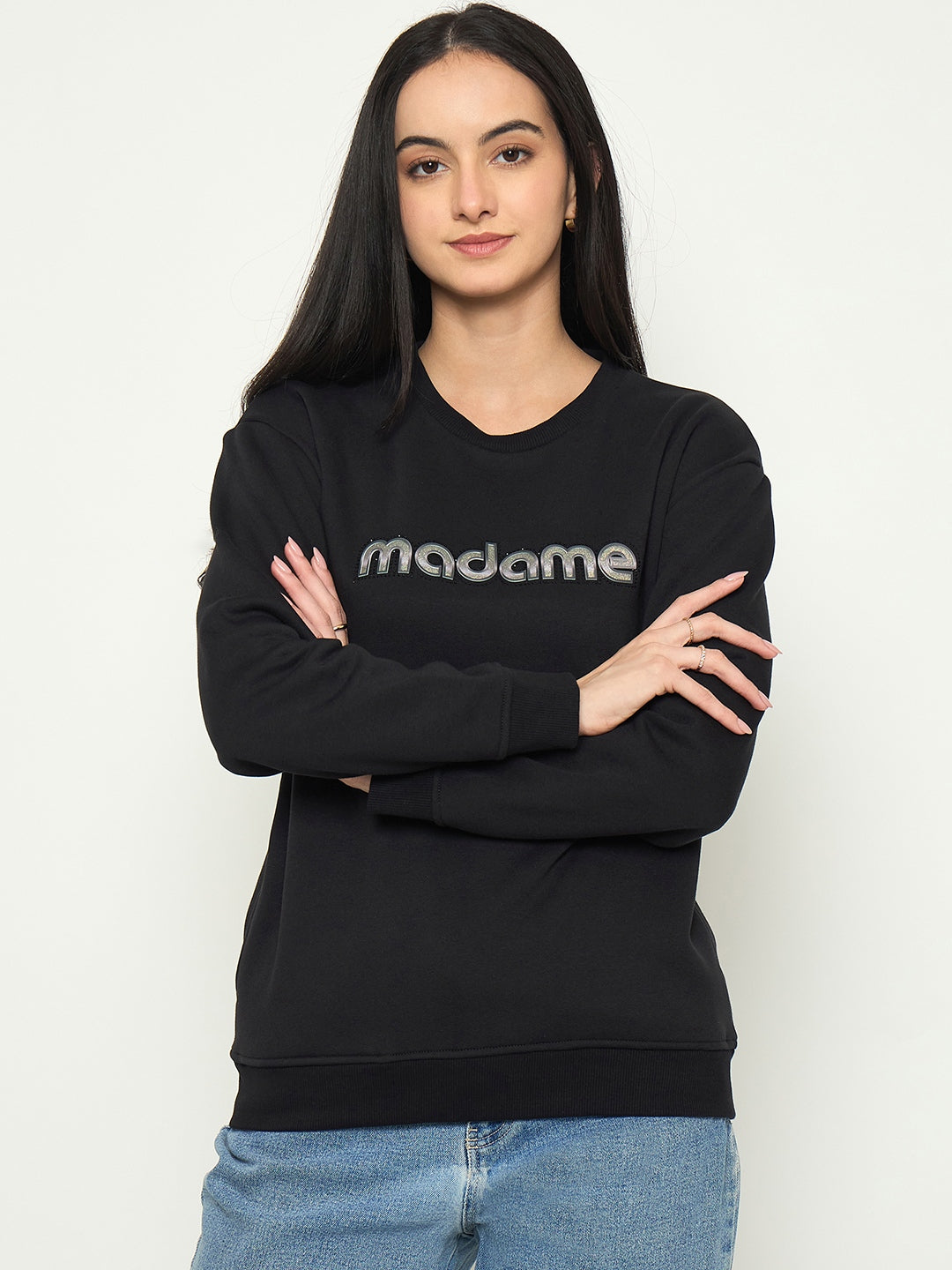 Madame Mock Neck Printed Black Sweatshirt color swatch