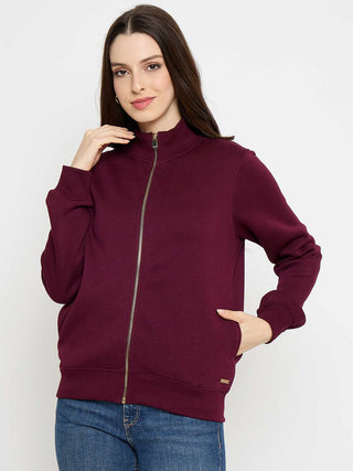 Madame Cotton Blend Zip Up Plum Sweatshirt