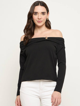 Madame Black Ruched Off Shoulder Top