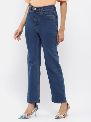 Madame Solid Mid Blue Wide Leg Jeans