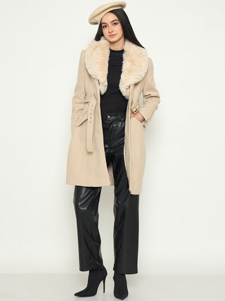 Madame Faux Fur Shawl Collar Long Coat with Belt