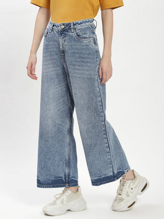 Madame Blue Wide-Leg Cropped Jeans