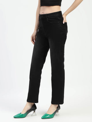 Madame Mid-Rise Black Straight-Fit Jeans
