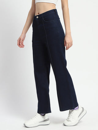 Madame Cotton Blend Single Pleat Wide Leg Dark Blue Jeans